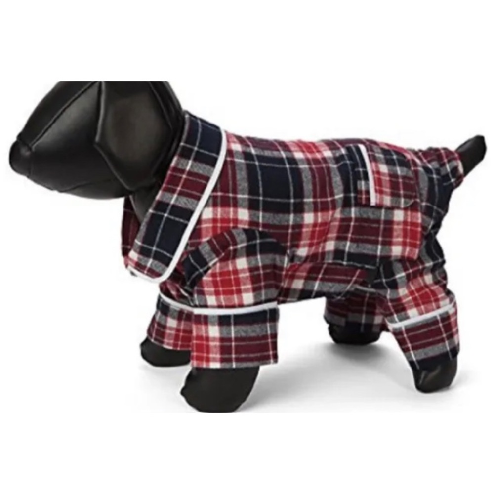Fab Dog Flannel Dog Pajamas, 14” - Blue Red Plaid